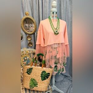Pink Tulle Top with Flamingo Skirt ,Bag and Earrings